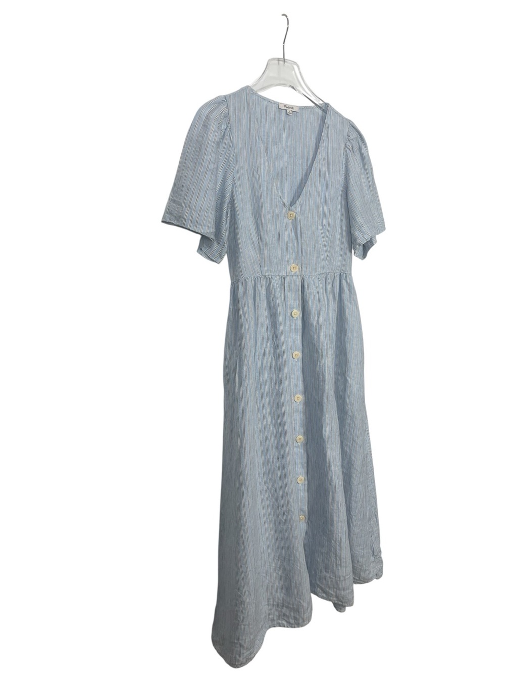 Madewell Cassie Button-Front Midi Dress 100% Linen Blue Striped Size Small - Picture 5 of 13